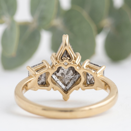 Timeless Elegant Kite Cut Salt and Pepper Diamond Ring