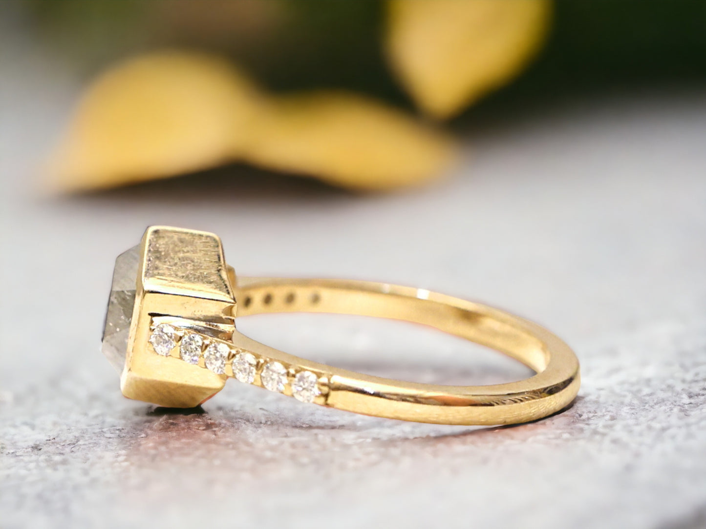 Modern Hexagon Diamond Engagement Ring in a Minimalist Style