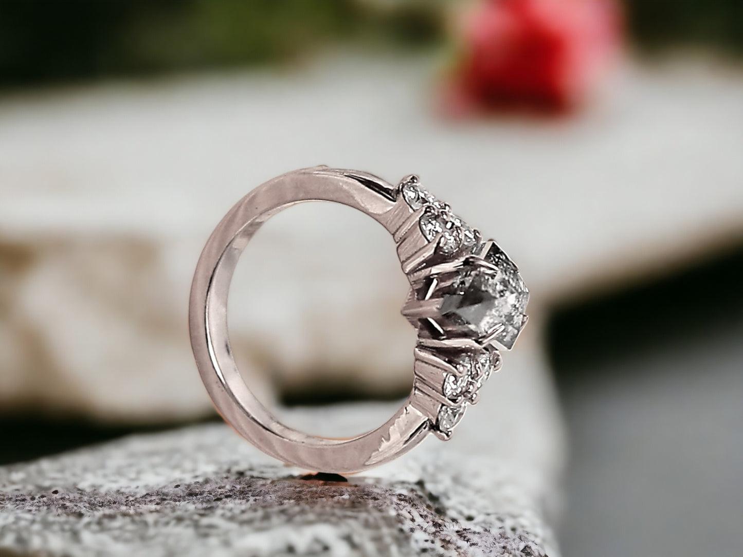 Kite Cut Salt and Pepper Diamond Ring Handmade Minimalist Engagement Ring