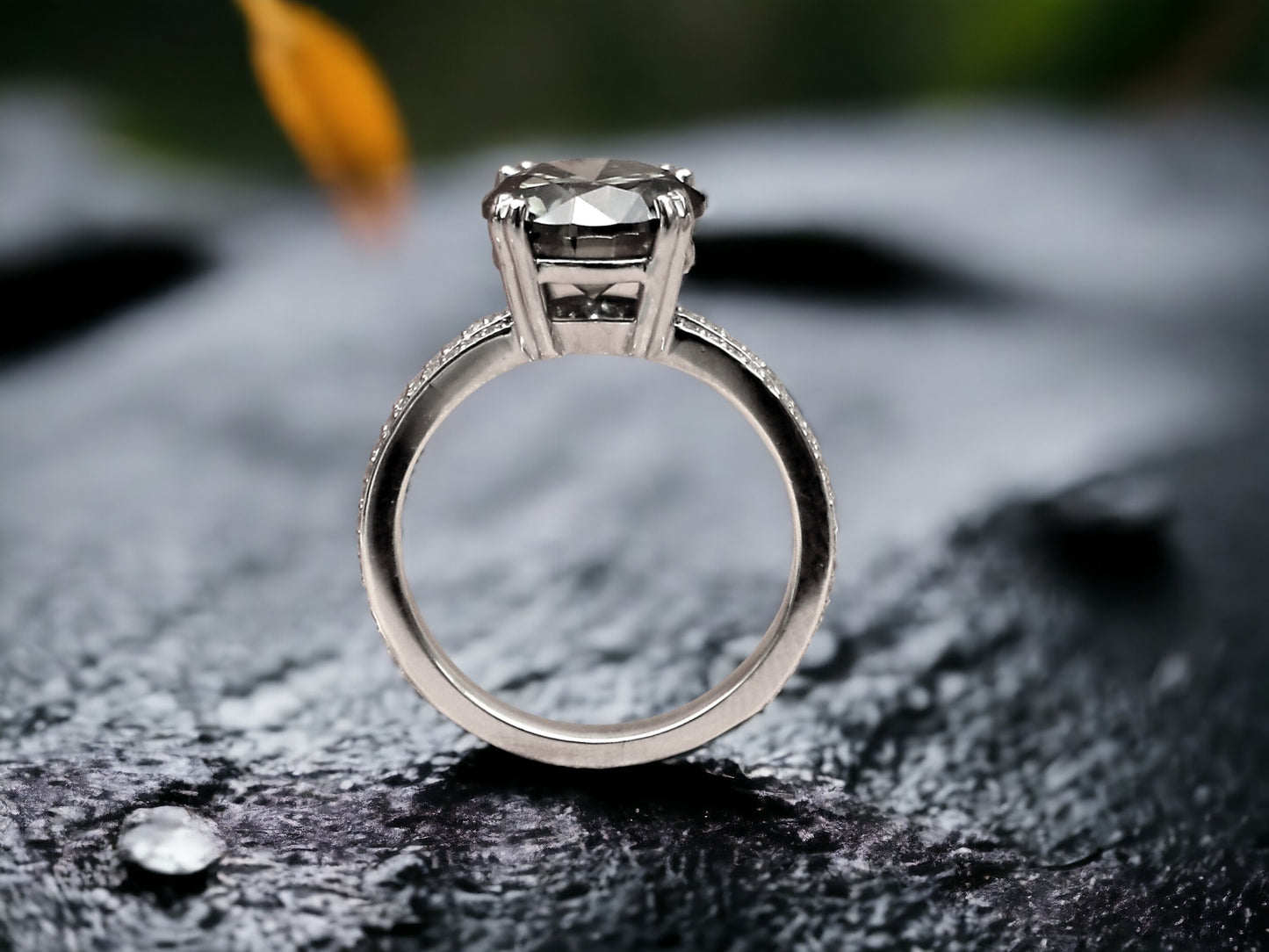 Green Salt and Pepper Diamond Ring with a Split Shank Design