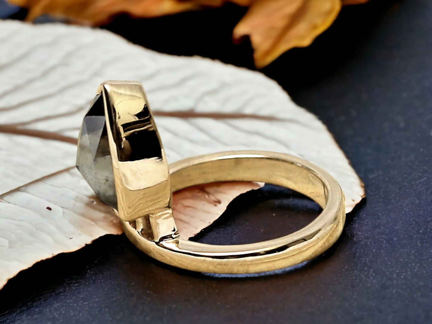 Pear Cut Salt and Pepper Diamond Ring Handmade Gray Engagement