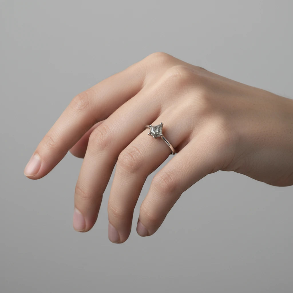 Salt and Pepper Shield Cut Diamond Ring with Bezel Setting