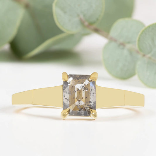 Emerald Cut Salt and Pepper Diamond Ring for Modern Brides