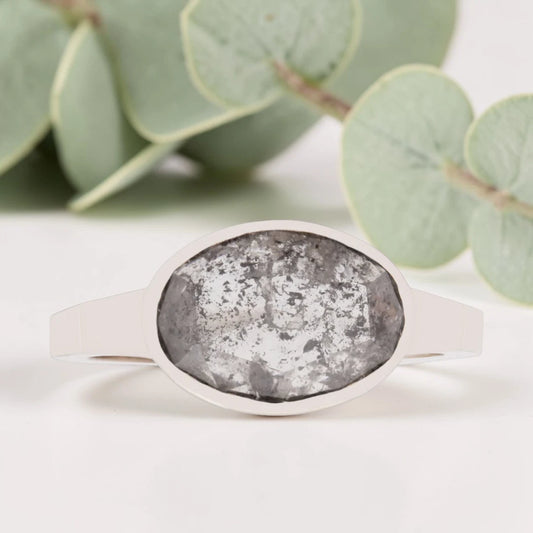 Oval Salt and Pepper Diamond Ring Handmade Statement Ring
