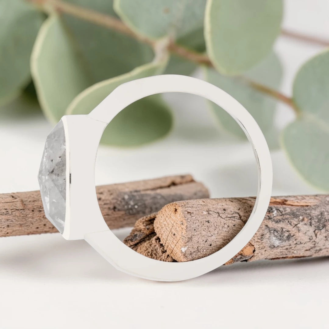 Oval Salt & Pepper Diamond Ring – Bezel Set Handmade Statement Ring