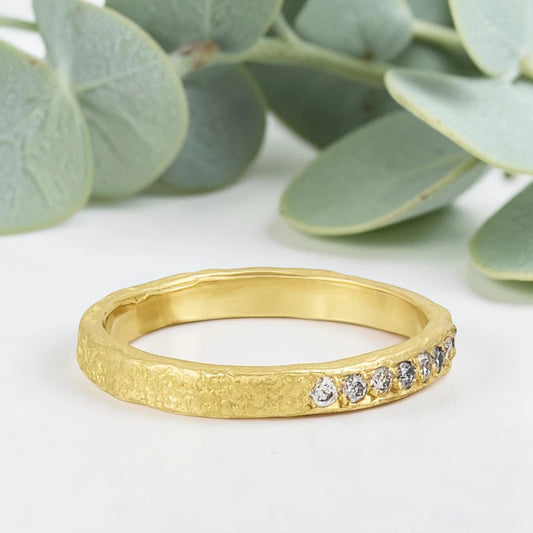 Rustic Gold Salt and Pepper Diamond Ring Handmade Bridal Band