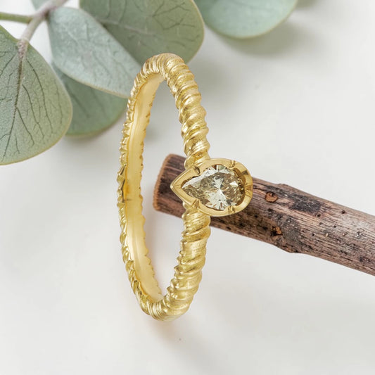 Pear Salt and Pepper Diamond Engagement Ring in Gold