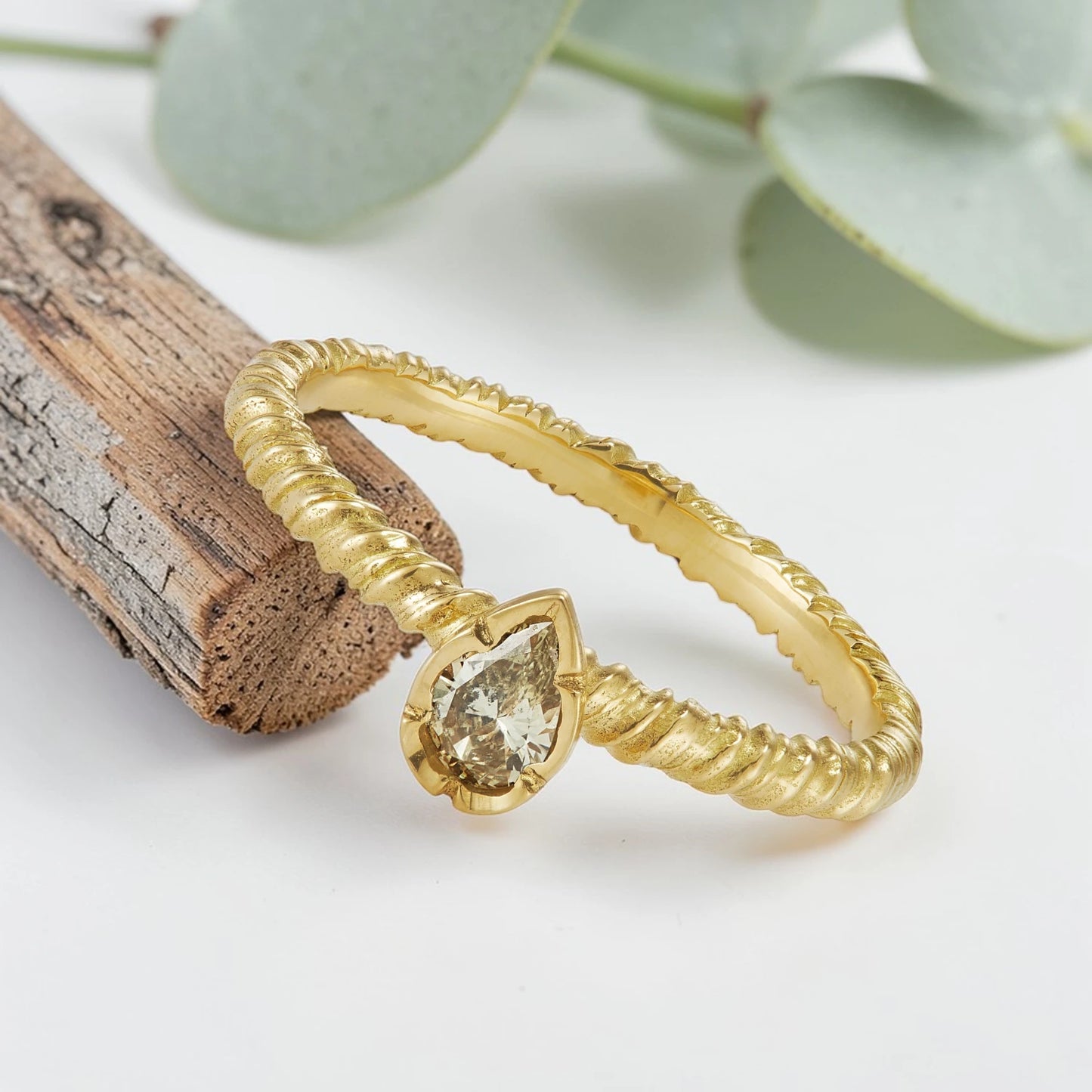 Pear Salt and Pepper Diamond Engagement Ring in Gold