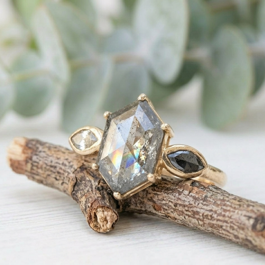 Hexagon Shape Diamond Ring with a Modern Geometric Design