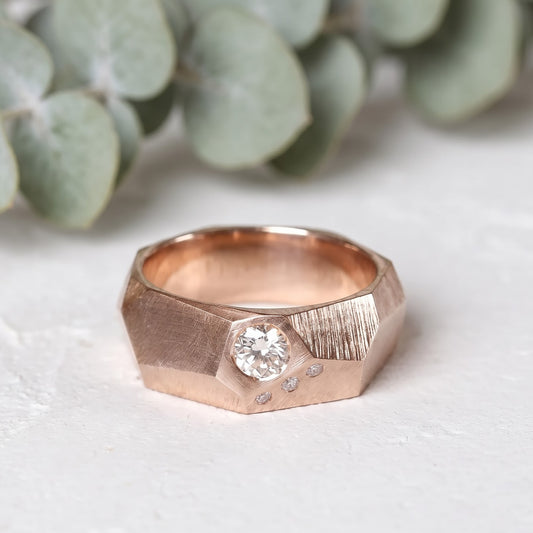 Custom Facet Diamond Wedding Ring Handmade Gold Ring
