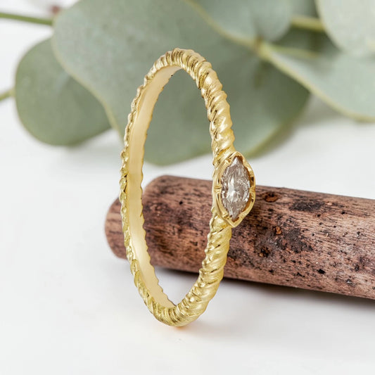 Marquise Salt and Pepper Diamond Ring with Entwined Band