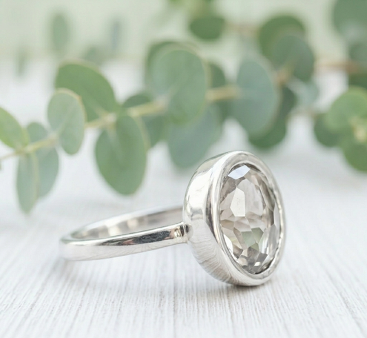 Old Round Cut Salt and Pepper Diamond Ring featuring a 2.94 CT natural salt and pepper diamond with organic black and white inclusions in a minimalist handcrafted engagement design with a straight 1.70 mm band and vintage-inspired character.