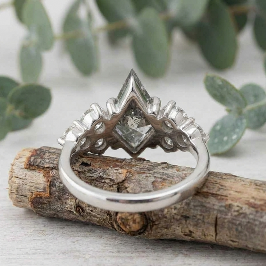 Kite Cut Salt and Pepper Diamond Ring Handmade Minimalist Engagement Ring