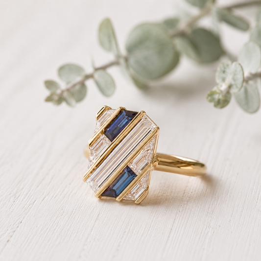 Lab Grown Diamond Sapphire Gold Engagement Ring