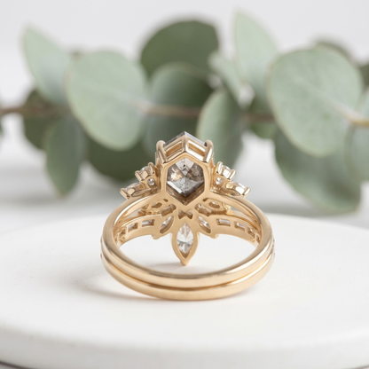 Shield Cut Salt and Pepper Diamond Wedding Ring