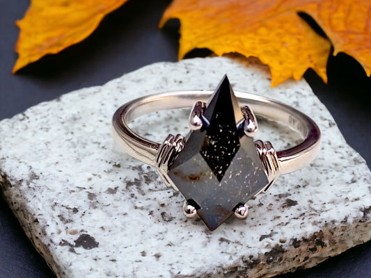 Kite Diamond Engagement Ring, Modern Minimal Gold Ring, Handmade Promise Ring