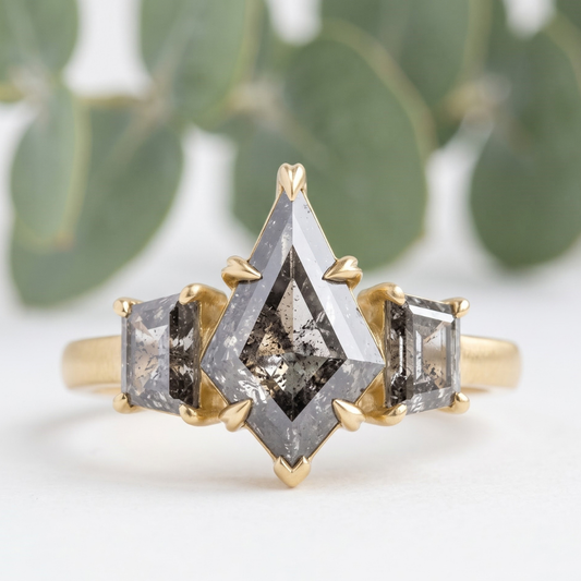 Timeless Elegant Kite Cut Salt and Pepper Diamond Ring