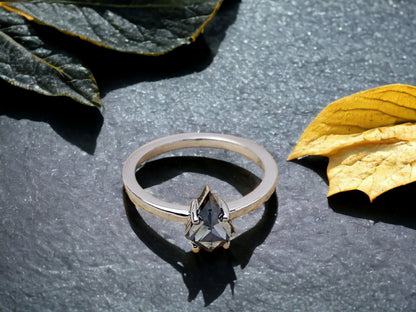 Kite Shape Diamond Ring, Alternative Engagement Ring, Salt and Pepper Diamond, Handmade Fine Jewellery