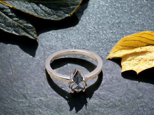 Kite Shape Diamond Ring, Alternative Engagement Ring, Salt and Pepper Diamond, Handmade Fine Jewellery