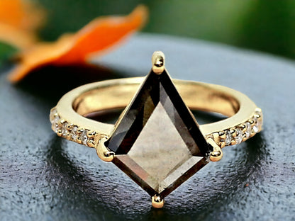 Kite Cut Black Diamond Ring Unique Engagement Ring in Gold