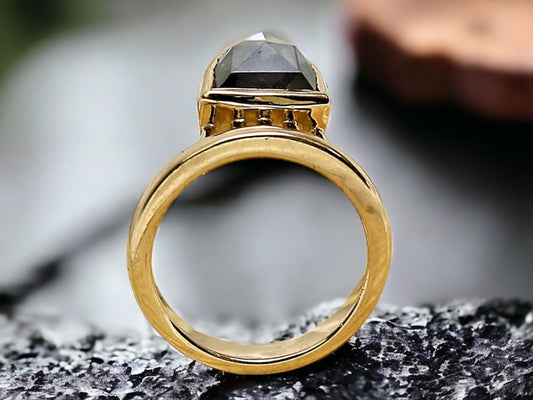 Pear Cut Salt and Pepper Diamond Ring Handmade Gray Engagement