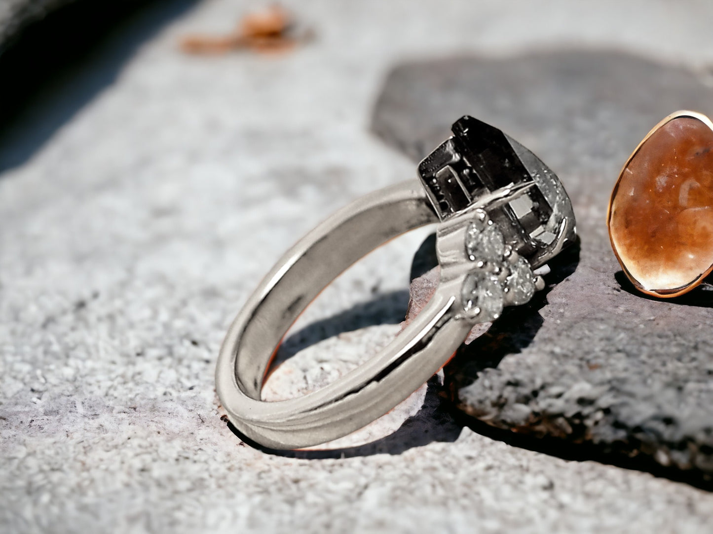 Kite Cut Salt and Pepper Diamond Ring Handmade Minimalist Engagement Ring