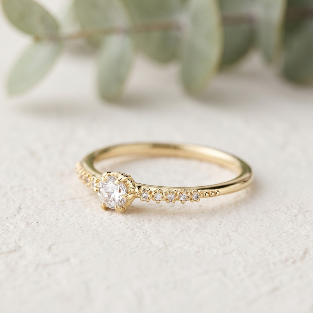 Round Lab Grown Diamond Minimalist Solitaire Ring