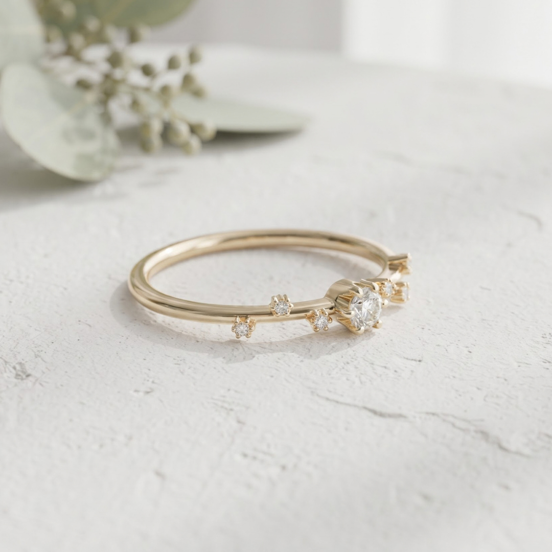 Minimalist Lab Grown Diamond Ring with Round Side Stones