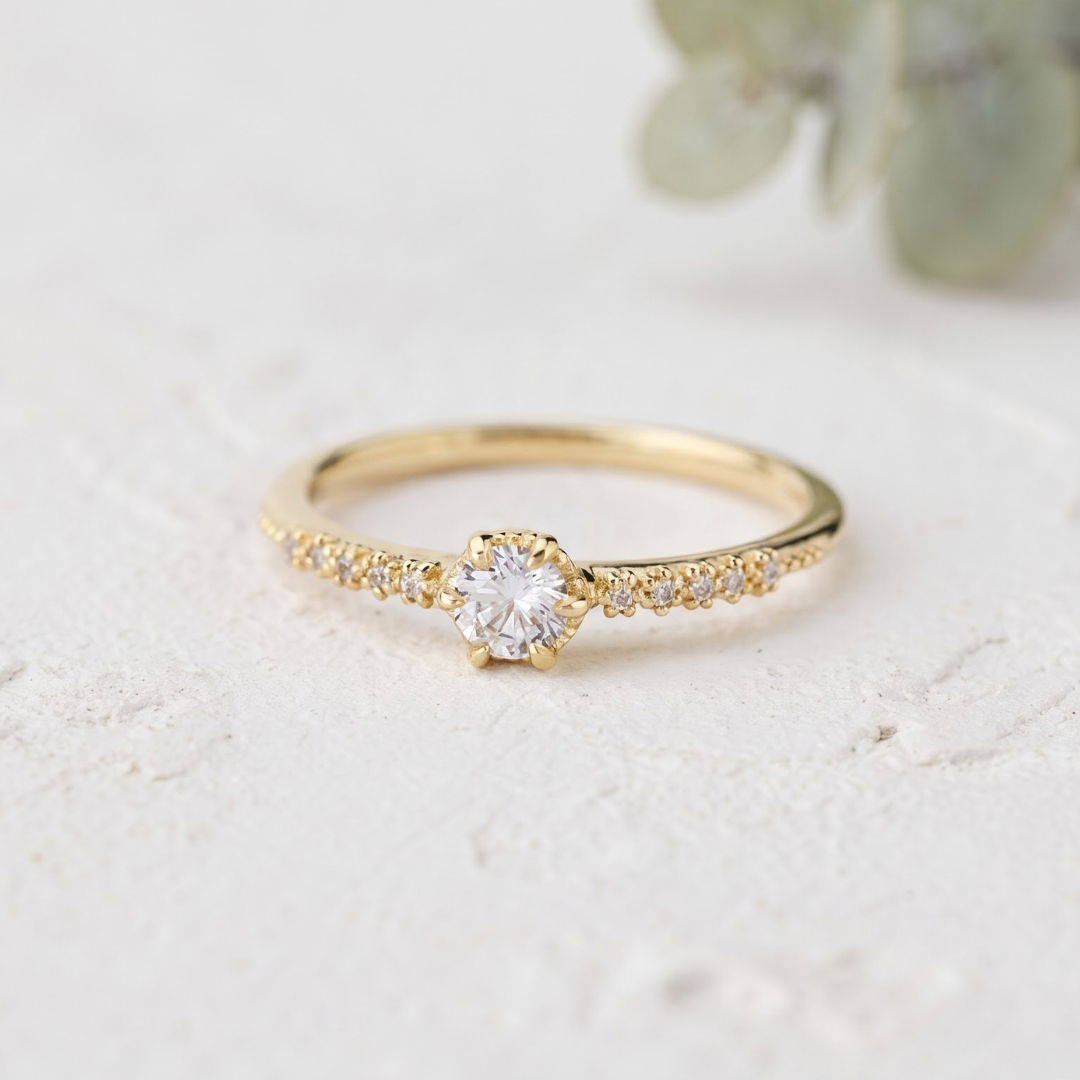 Round Lab Grown Diamond Minimalist Solitaire Ring