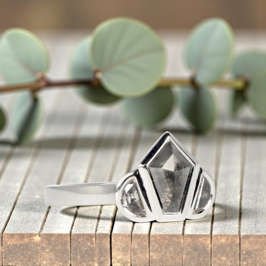 Obsidian Snow Salt and Pepper Diamond Ring with Natural Beauty