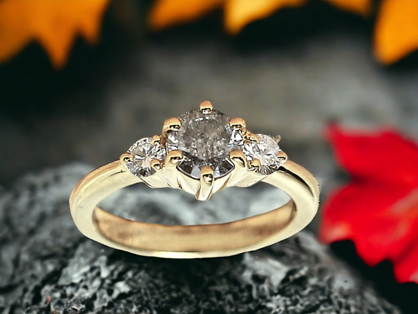 Three Stone Engagement Ring Handmade in Fine Gold