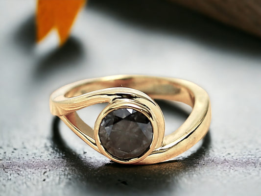 Elegant Twisted Band Round Diamond Ring, Unique Solitaire Engagement Ring for Women