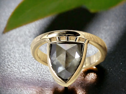 Pear Cut Salt and Pepper Diamond Ring Handmade Gray Engagement