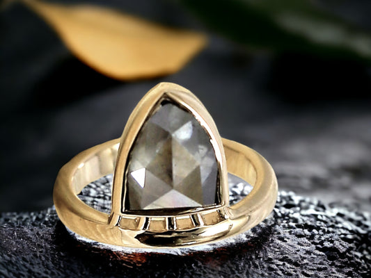 Salt and Pepper Diamond Ring Rustic Minimalist Engagement Ring Handmade Unique Gray Diamond