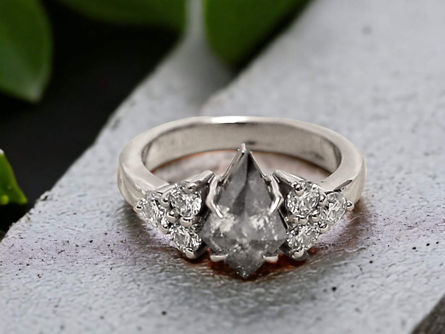 Kite Cut Salt and Pepper Diamond Ring Handmade Minimalist Engagement Ring