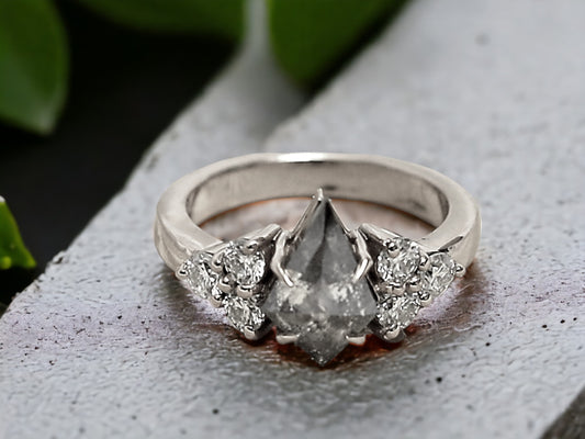 Kite Cut Salt and Pepper Diamond Ring Handmade Minimalist Engagement Ring