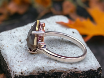 Kite Diamond Engagement Ring, Modern Minimal Gold Ring, Handmade Promise Ring