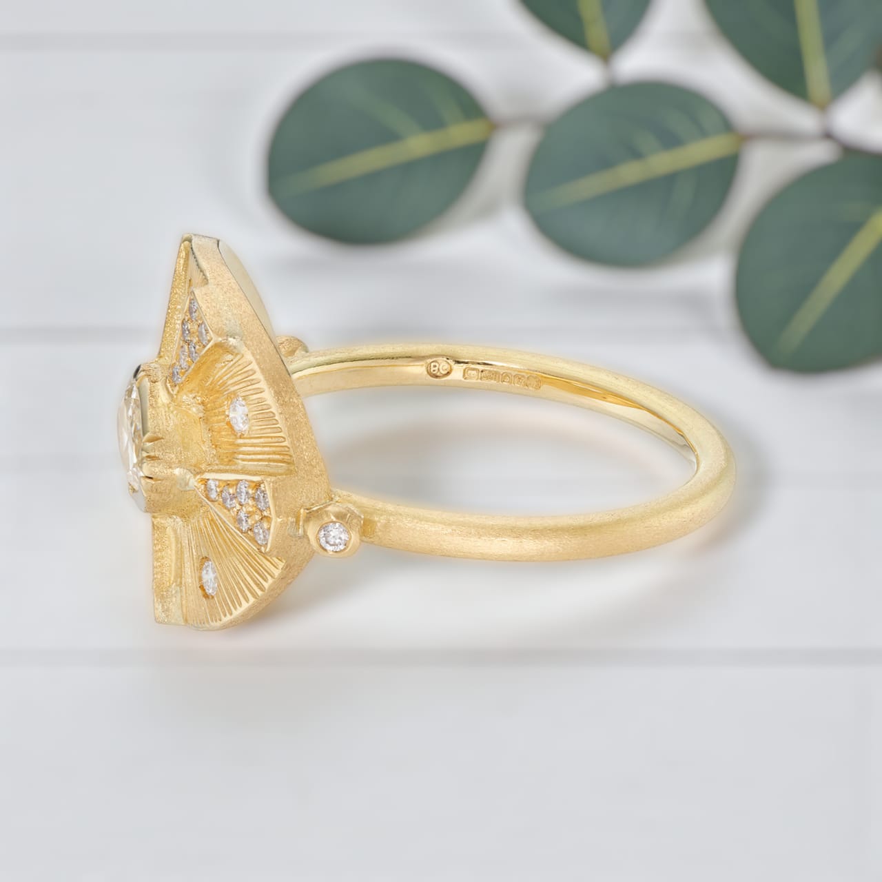 Victorian style Talisman Engraved Starlight Diamond Ring