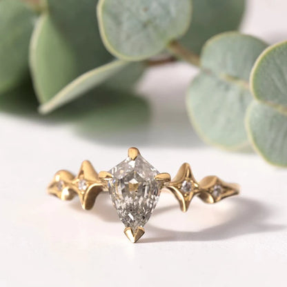 Kite Shaped Salt and Pepper Diamond Ring with Rose Cut