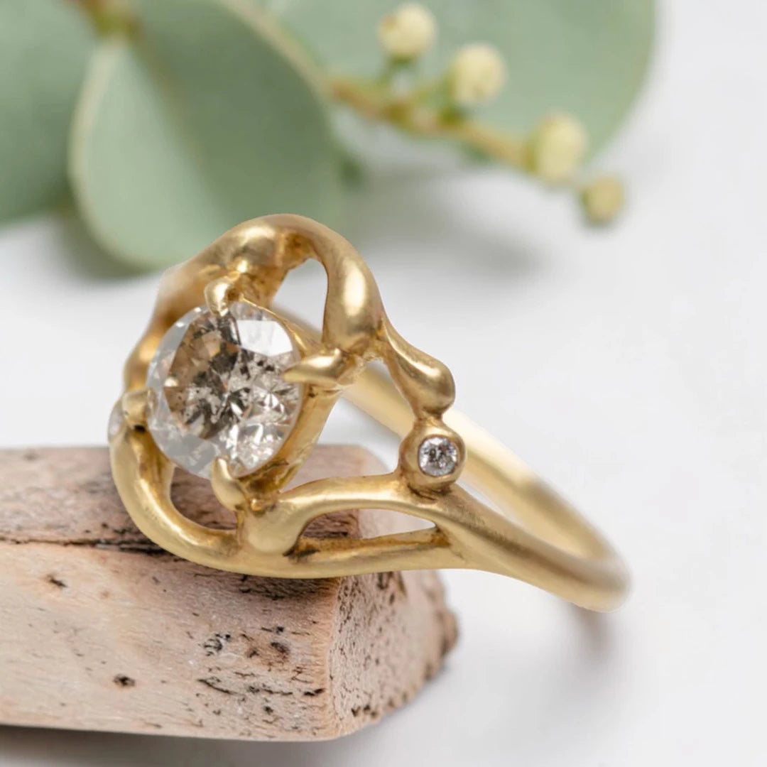 Salt and Pepper Diamond Ring with a Brilliant Cut Design