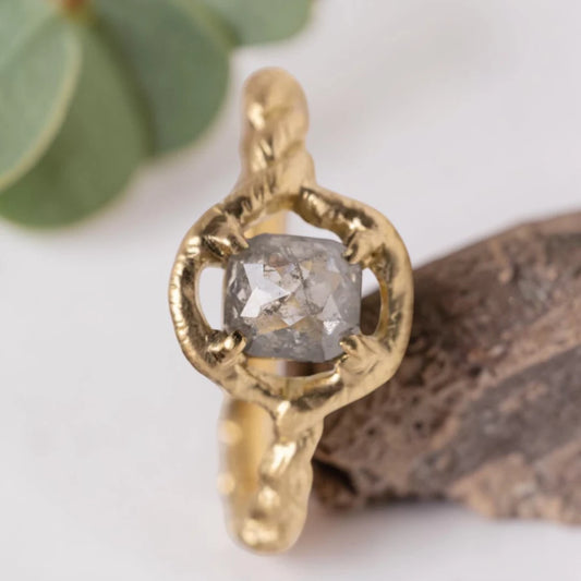 Salt and Pepper Princess Cut Diamond Ring with Bezel Setting
