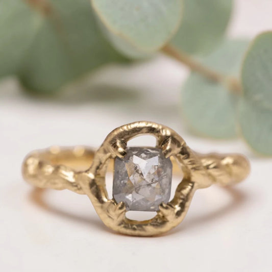 Salt and Pepper Princess Cut Diamond Ring with Bezel Setting