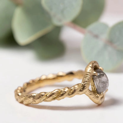 Salt & Pepper Rosecut Diamond Ring – Organic Bezel Engagement Band