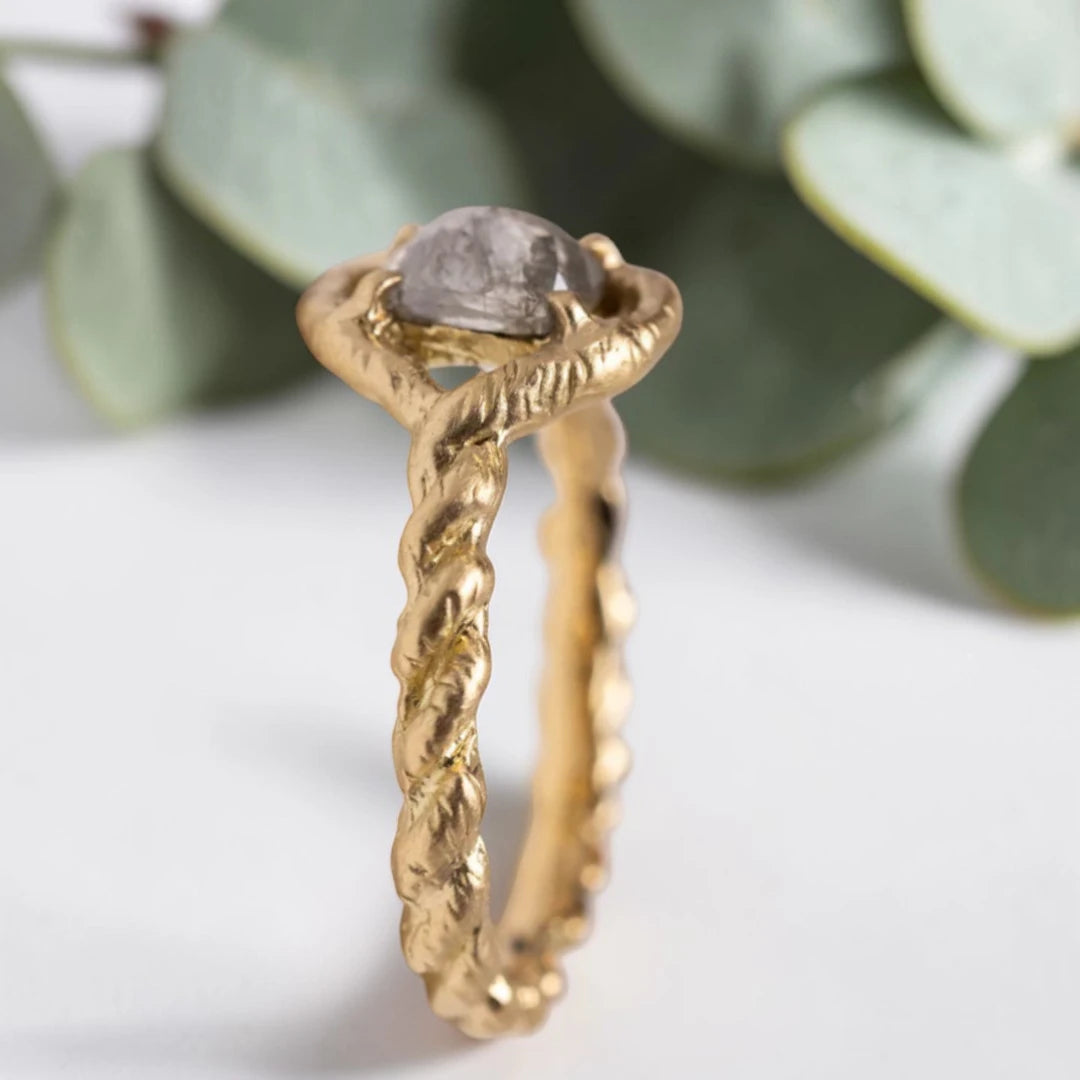 Salt & Pepper Rosecut Diamond Ring – Organic Bezel Engagement Band