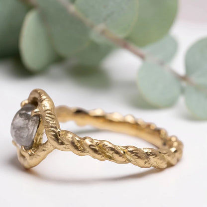 Salt & Pepper Rosecut Diamond Ring – Organic Bezel Engagement Band