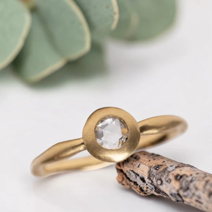 Rose Cut Diamond Ring with Wide Bezel Water Band in 18K Gold
