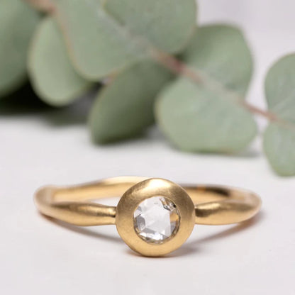 Rose Cut Diamond Ring with Wide Bezel Water Band in 18K Gold