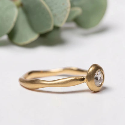 Rose Cut Diamond Ring with Wide Bezel Water Band in 18K Gold