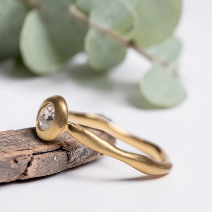 Rose Cut Diamond Ring with Wide Bezel Water Band in 18K Gold