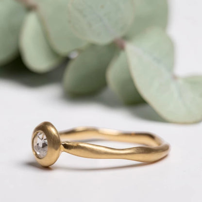 Rose Cut Diamond Ring with Wide Bezel Water Band in 18K Gold